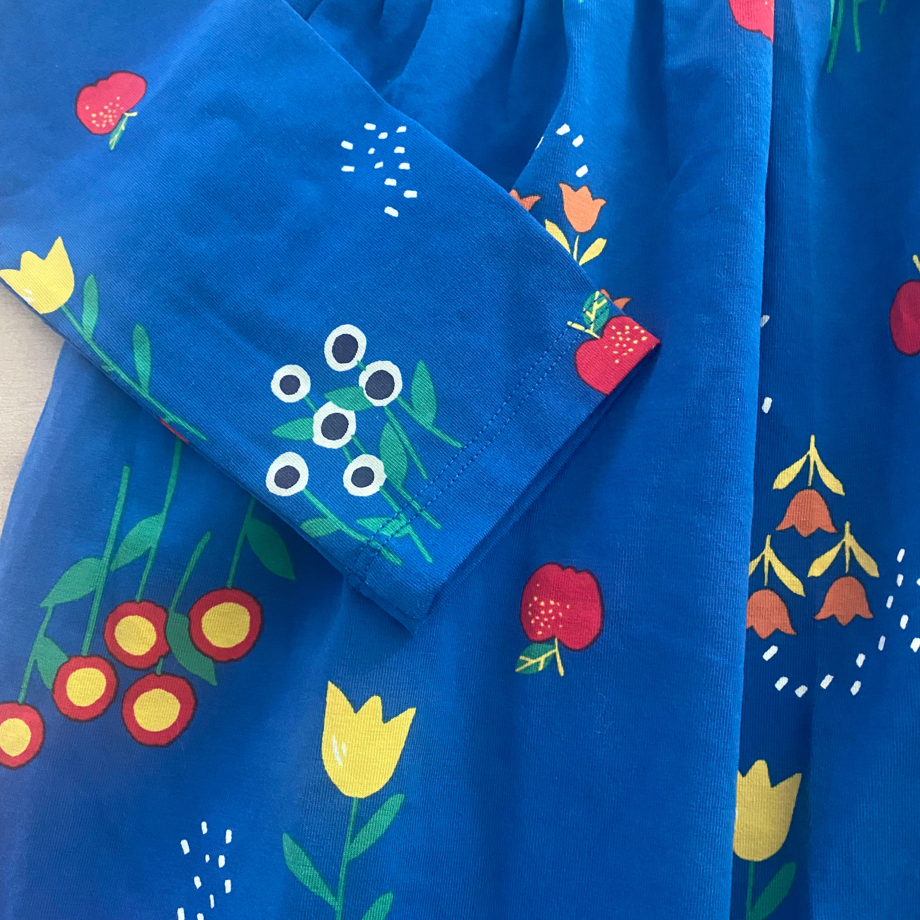 NWT Hanna Andersson Blue Long Sleeve Floral Fruit Pattern Dress Sweet Pea & Teddy NWT Hanna Andersson Blue Long Sleeve Floral Fruit Pattern Dress Sweet Pea & Teddy