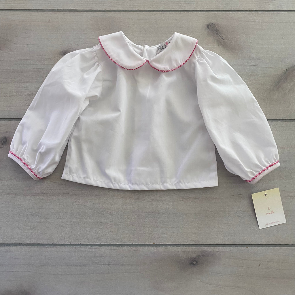 NWT Petit Ami White & Pink Trimmed Button Back Blouse