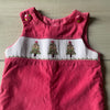 Stellybelly Pink Corduroy Holiday Tree Smocked Romper