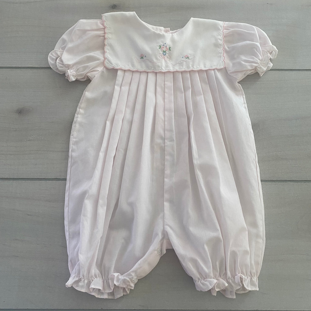 Petit Ami Pink Floral Embroidered Collared Bubble Romper