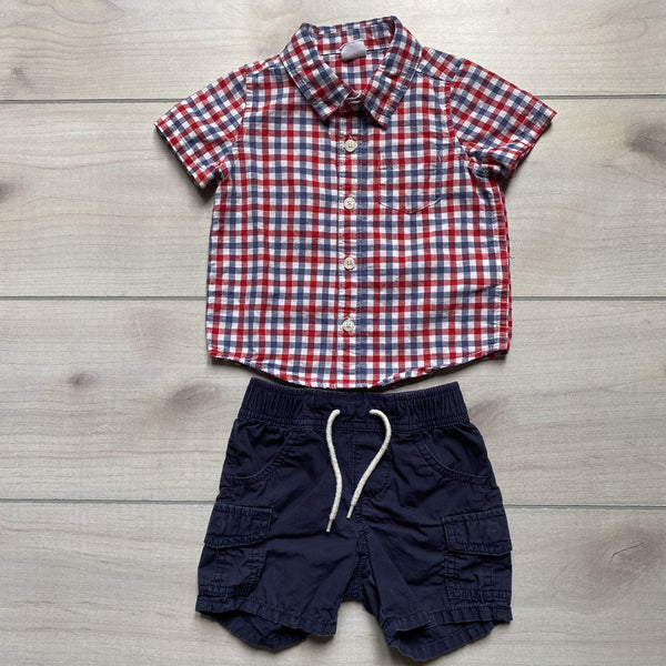 Baby Gap Red White & Blue Checkered Short Outfit - Sweet Pea & Teddy