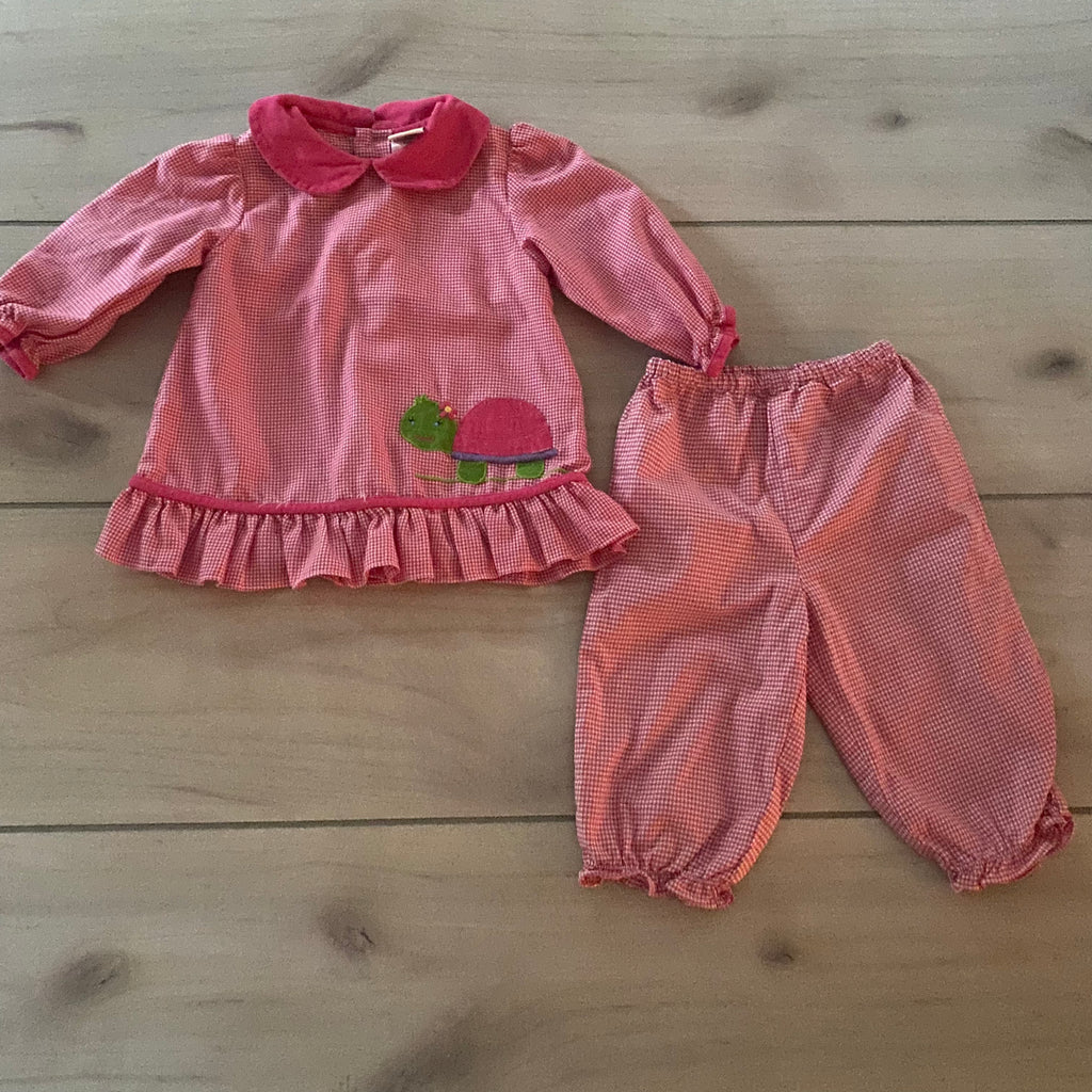 Zu Pink Gingham Turtle Applique Outfit
