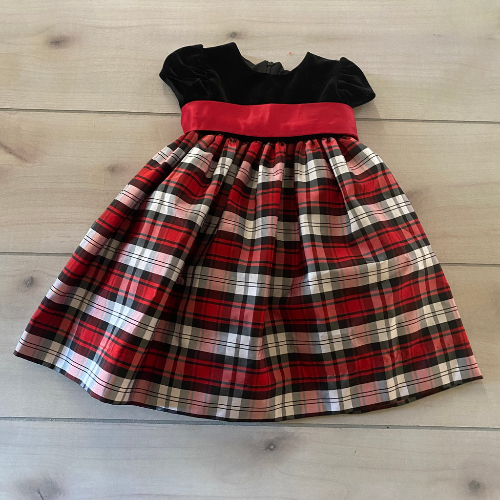 Jayne Copeland Velour & Plaid Holiday Dress