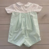 Petit Ami Green & White Collared Embroidered Bunny Romper