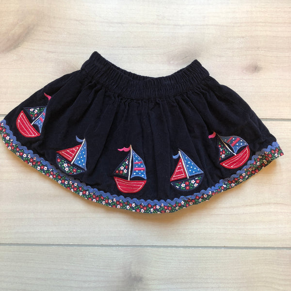 JoJo Maman Navy Corduroy Sailboat Applique Skirt
