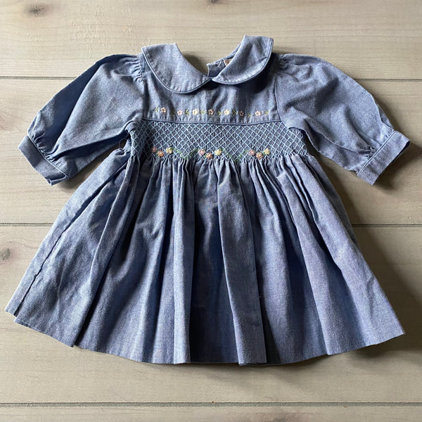 Lumen's Designs SC Chambray Floral Smocked Dress