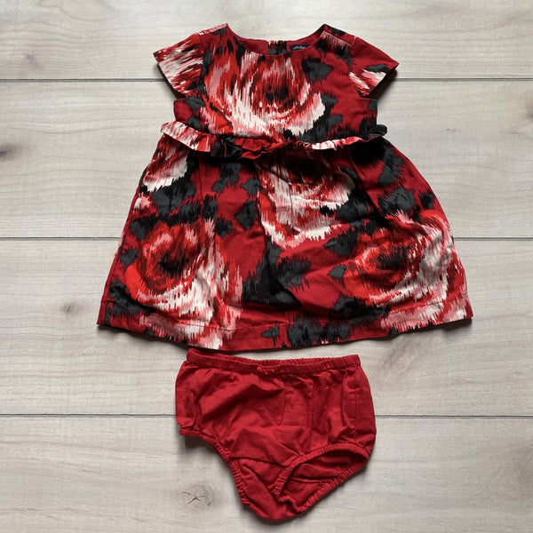 Baby Gap Red & Black Floral Dress & Bloomer - Sweet Pea & Teddy