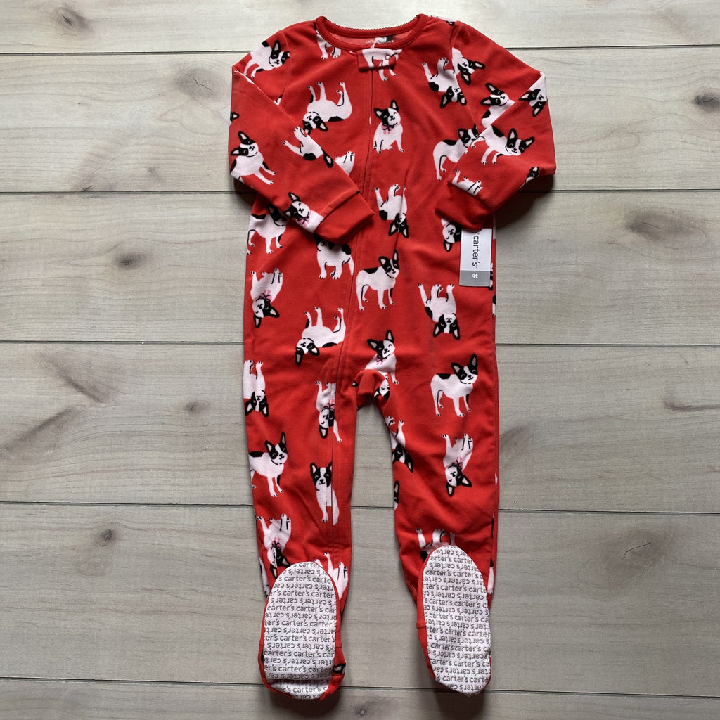 NEW Carter's Footed Zipper Red Dog Fleece Pajama One Piece Sleeper - Sweet Pea & Teddy